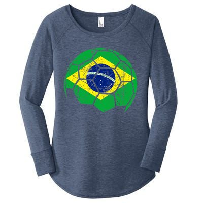 Brazil Soccer Ball Flag Jersey Women's Perfect Tri Tunic Long Sleeve Shirt