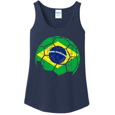 Brazil Soccer Ball Flag Jersey Ladies Essential Tank