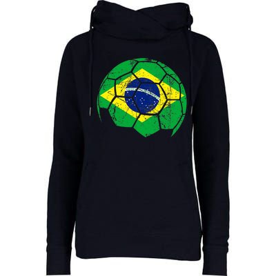 Brazil Soccer Ball Flag Jersey Womens Funnel Neck Pullover Hood