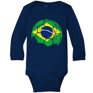 Brazil Soccer Ball Flag Jersey Baby Long Sleeve Bodysuit