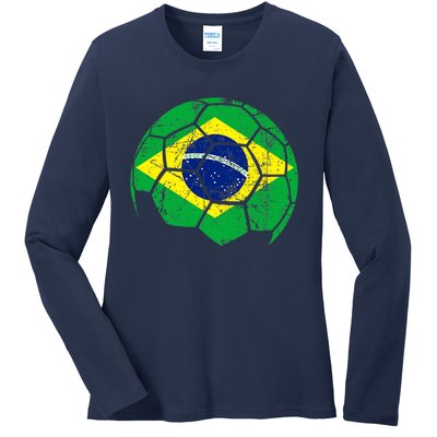 Brazil Soccer Ball Flag Jersey Ladies Long Sleeve Shirt