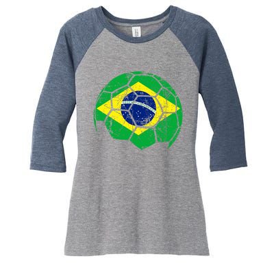 Brazil Soccer Ball Flag Jersey Women's Tri-Blend 3/4-Sleeve Raglan Shirt