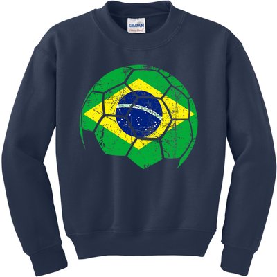 Brazil Soccer Ball Flag Jersey Kids Sweatshirt