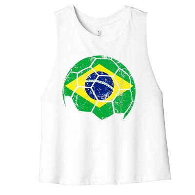 Brazil Soccer Ball Flag Jersey Women's Racerback Cropped Tank