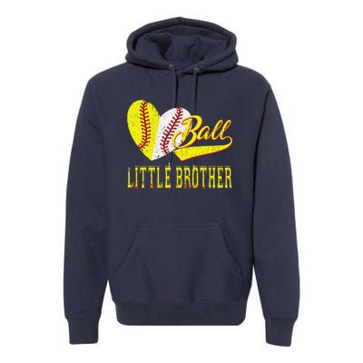 Baseball Softball Ball Heart Little Brother Father Day Premium Hoodie