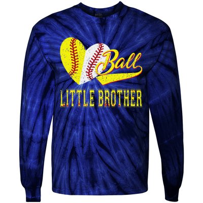 Baseball Softball Ball Heart Little Brother Father Day Tie-Dye Long Sleeve Shirt