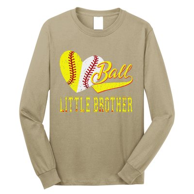 Baseball Softball Ball Heart Little Brother Father Day Long Sleeve Shirt