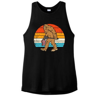 Bigfoot Sasquatch Bbq Retro Barbecue Grilling Ladies PosiCharge Tri-Blend Wicking Tank