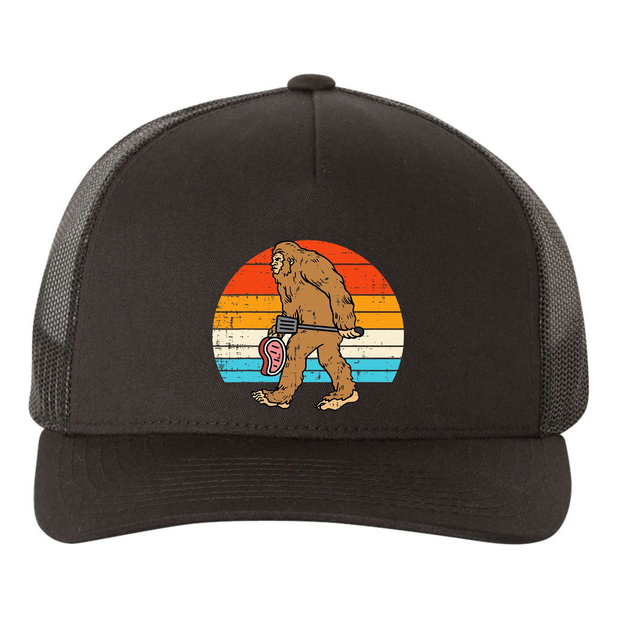 Bigfoot Sasquatch Bbq Retro Barbecue Grilling Yupoong Adult 5-Panel Trucker Hat