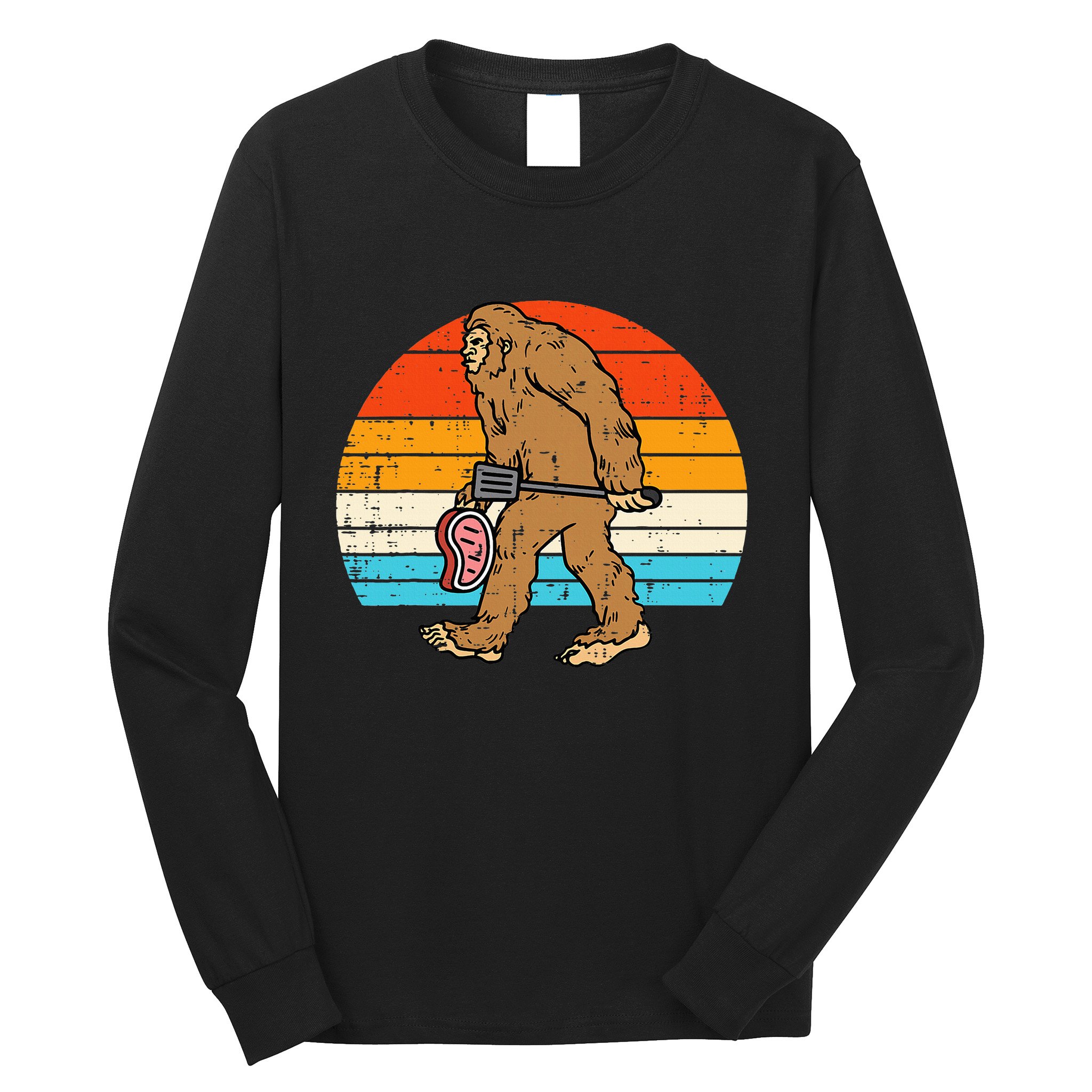 Bigfoot Sasquatch Bbq Retro Barbecue Grilling Long Sleeve Shirt