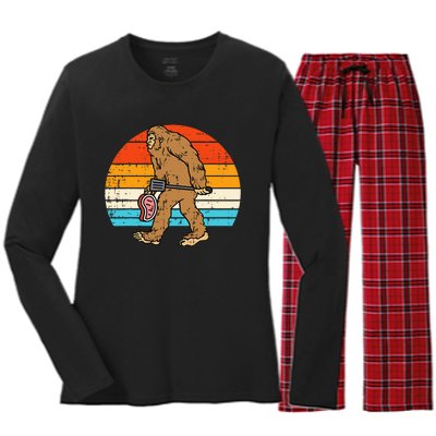 Bigfoot Sasquatch Bbq Retro Barbecue Grilling Women's Long Sleeve Flannel Pajama Set 