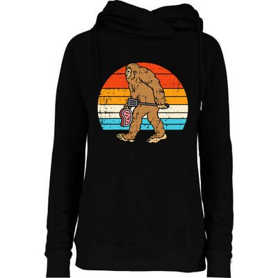 Bigfoot Sasquatch Bbq Retro Barbecue Grilling Womens Funnel Neck Pullover Hood