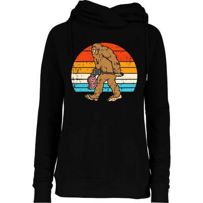 Bigfoot Sasquatch Bbq Retro Barbecue Grilling Womens Funnel Neck Pullover Hood