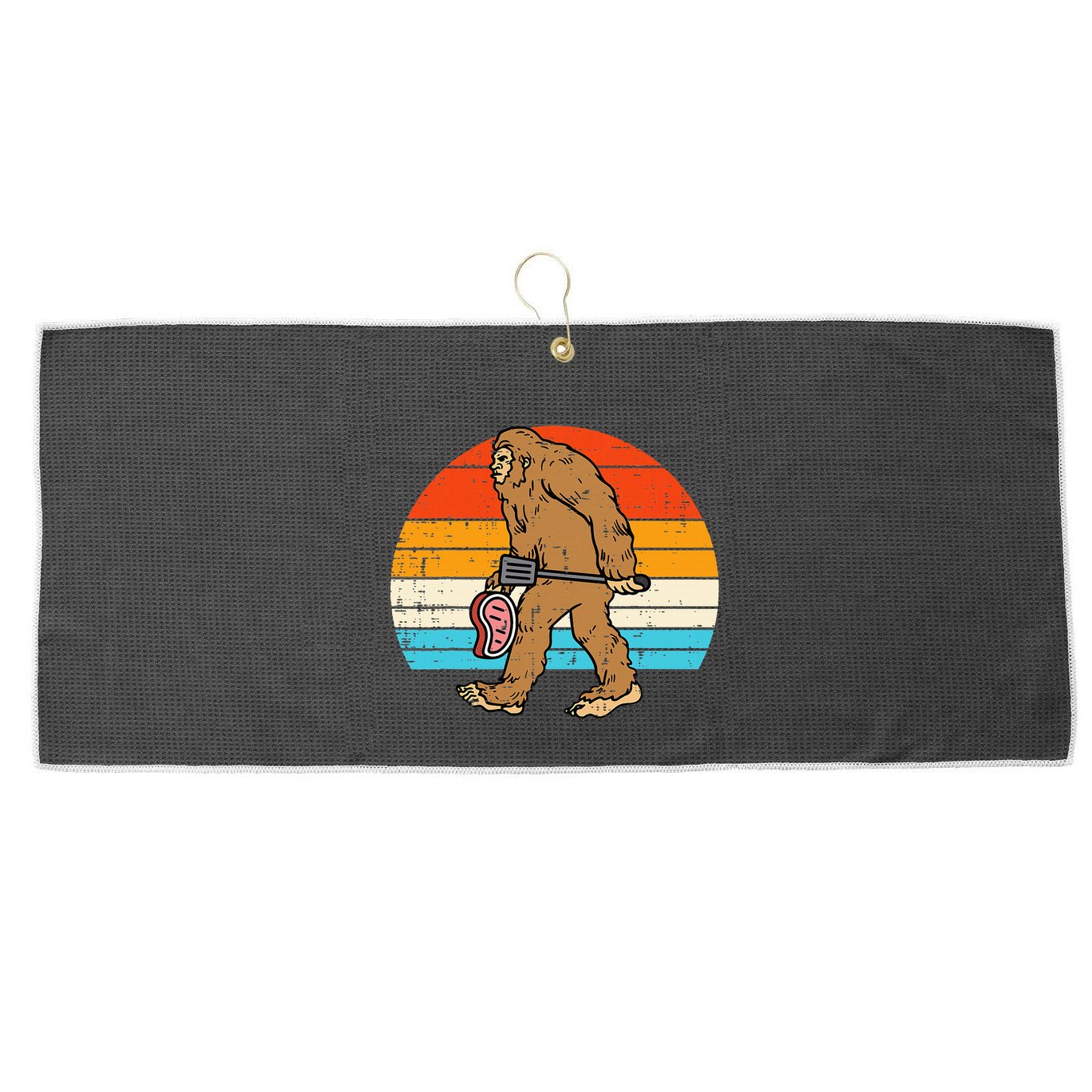 Bigfoot Sasquatch Bbq Retro Barbecue Grilling Large Microfiber Waffle Golf Towel