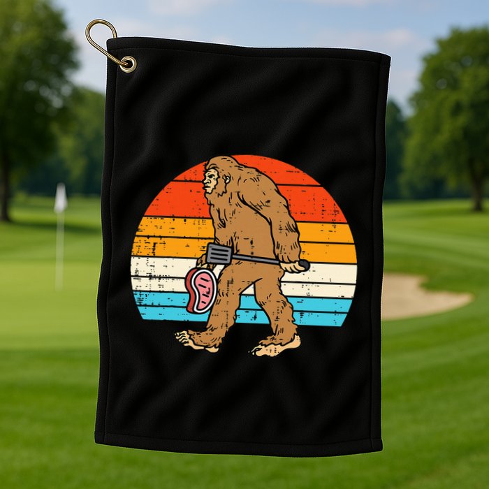 Bigfoot Sasquatch Bbq Retro Barbecue Grilling Golf Towel