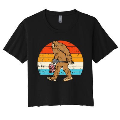 Bigfoot Sasquatch Bbq Retro Barbecue Grilling Women's Crop Top Tee