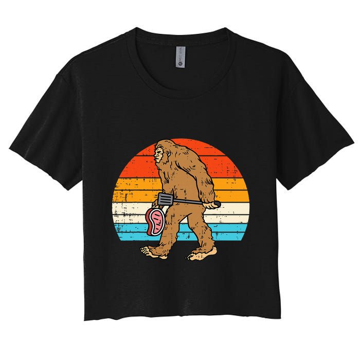Bigfoot Sasquatch Bbq Retro Barbecue Grilling Women's Crop Top Tee