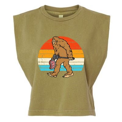 Bigfoot Sasquatch Bbq Retro Barbecue Grilling Garment-Dyed Women's Muscle Tee