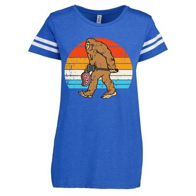 Bigfoot Sasquatch Bbq Retro Barbecue Grilling Enza Ladies Jersey Football T-Shirt