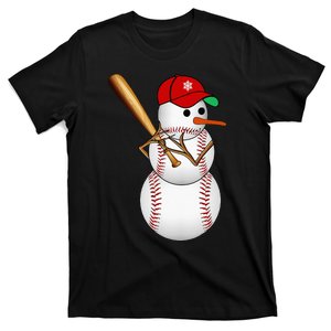 Baseball Snowman Balls Snow Christmas Xmas T-Shirt