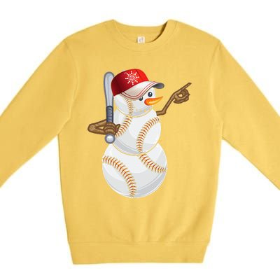 Baseball Snowman Balls Baseball Hat Snow Christmas Premium Crewneck Sweatshirt