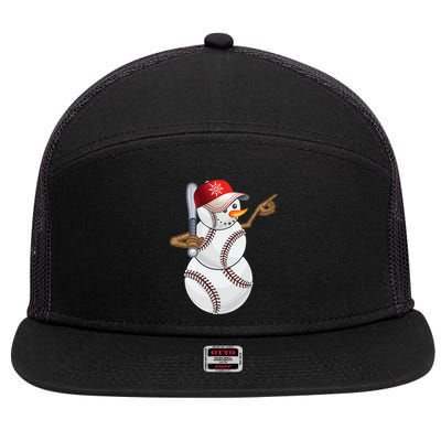 Baseball Snowman Balls Baseball Hat Snow Christmas 7 Panel Mesh Trucker Snapback Hat