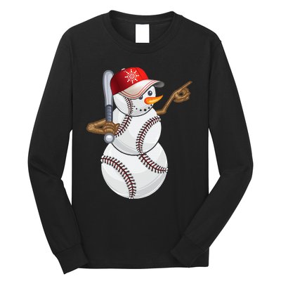 Baseball Snowman Balls Baseball Hat Snow Christmas Long Sleeve Shirt