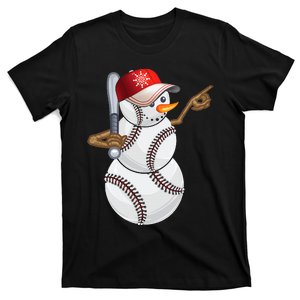 Baseball Snowman Balls Baseball Hat Snow Christmas T-Shirt