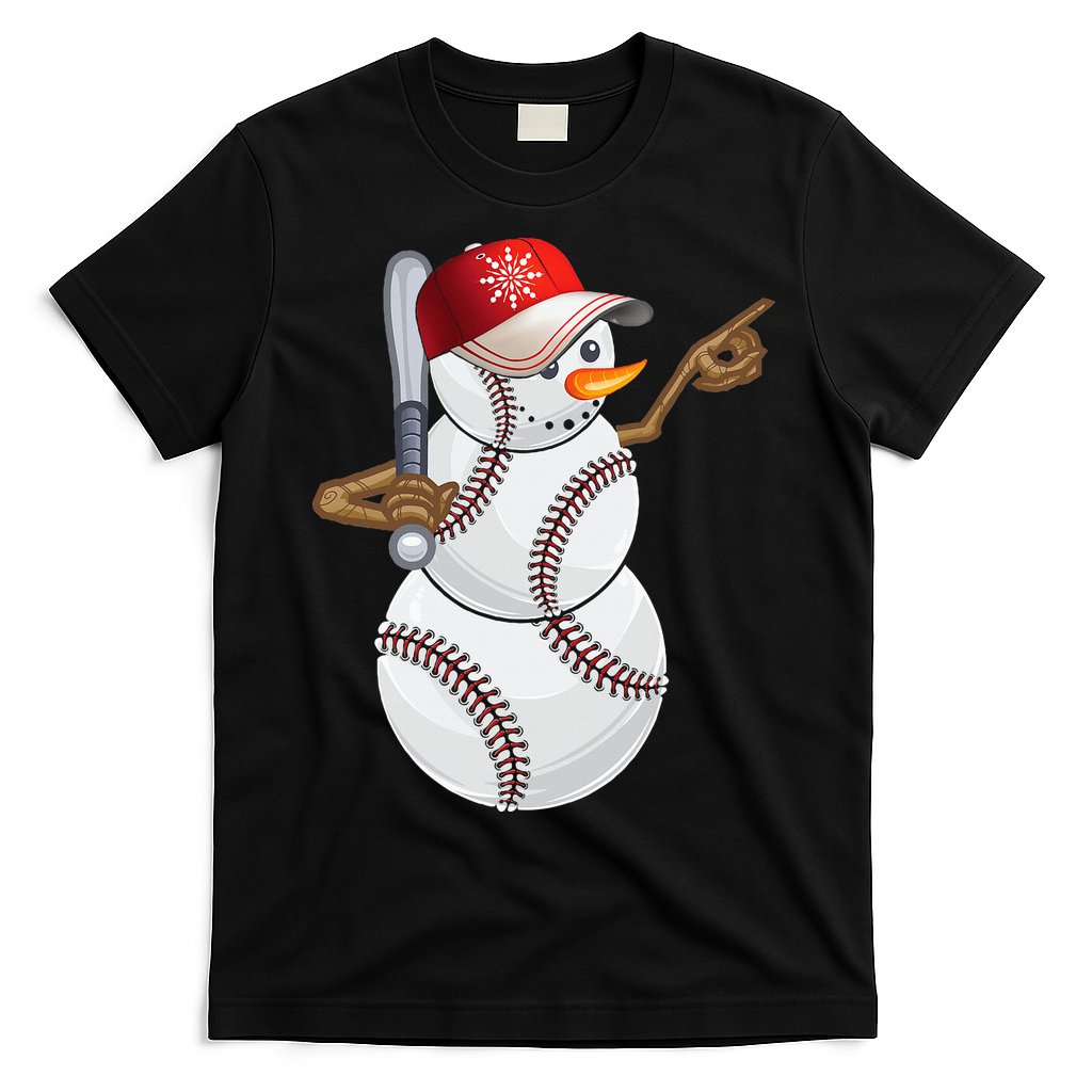 Baseball Snowman Balls Baseball Hat Snow Christmas T-Shirt