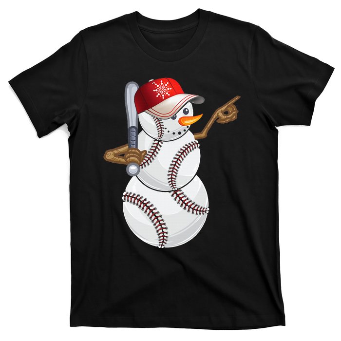 Baseball Snowman Balls Baseball Hat Snow Christmas T-Shirt