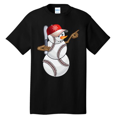 Baseball Snowman Balls Baseball Hat Snow Christmas Tall T-Shirt