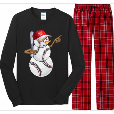 Baseball Snowman Balls Baseball Hat Snow Christmas Long Sleeve Pajama Set