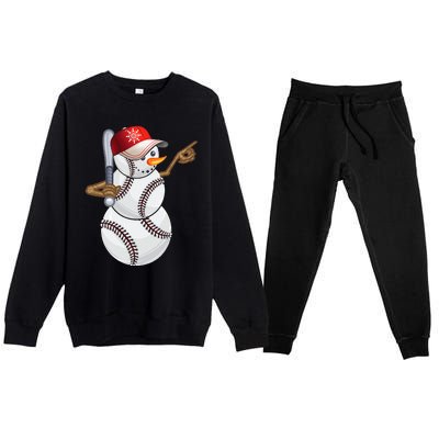 Baseball Snowman Balls Baseball Hat Snow Christmas Premium Crewneck Sweatsuit Set