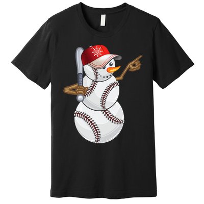 Baseball Snowman Balls Baseball Hat Snow Christmas Premium T-Shirt