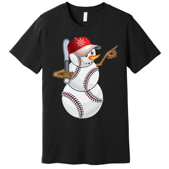 Baseball Snowman Balls Baseball Hat Snow Christmas Premium T-Shirt