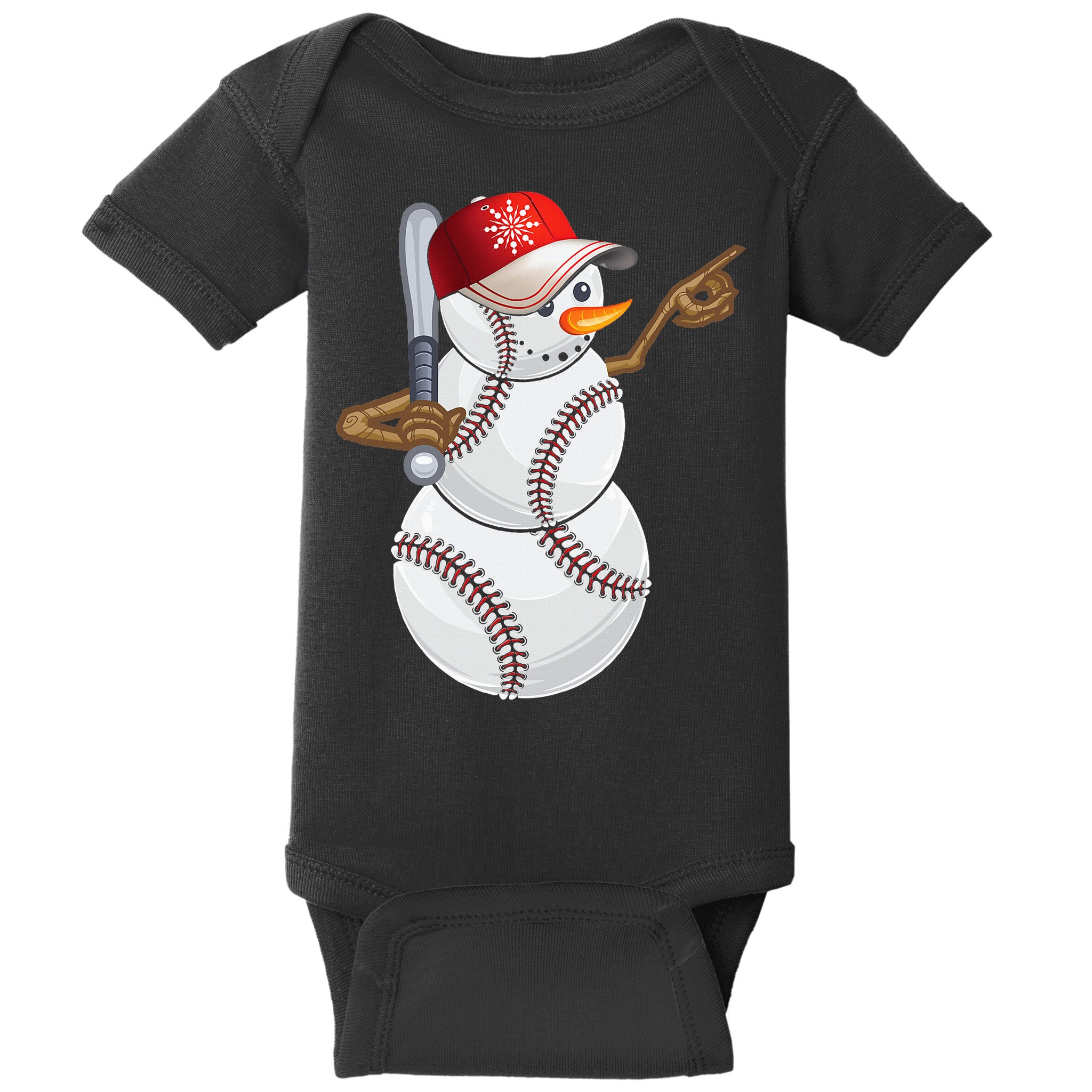 Baseball Snowman Balls Baseball Hat Snow Christmas Baby Bodysuit