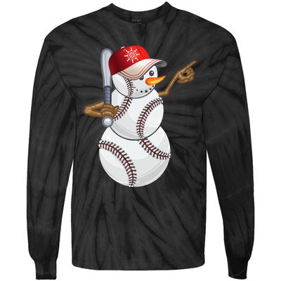 Baseball Snowman Balls Baseball Hat Snow Christmas Tie-Dye Long Sleeve Shirt