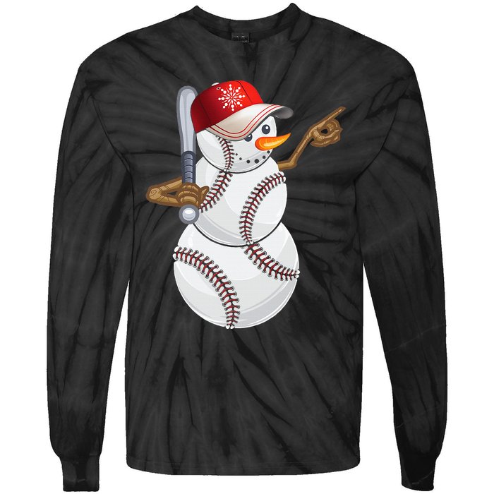 Baseball Snowman Balls Baseball Hat Snow Christmas Tie-Dye Long Sleeve Shirt