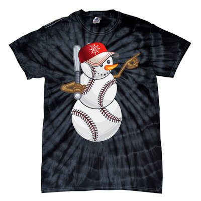 Baseball Snowman Balls Baseball Hat Snow Christmas Tie-Dye T-Shirt