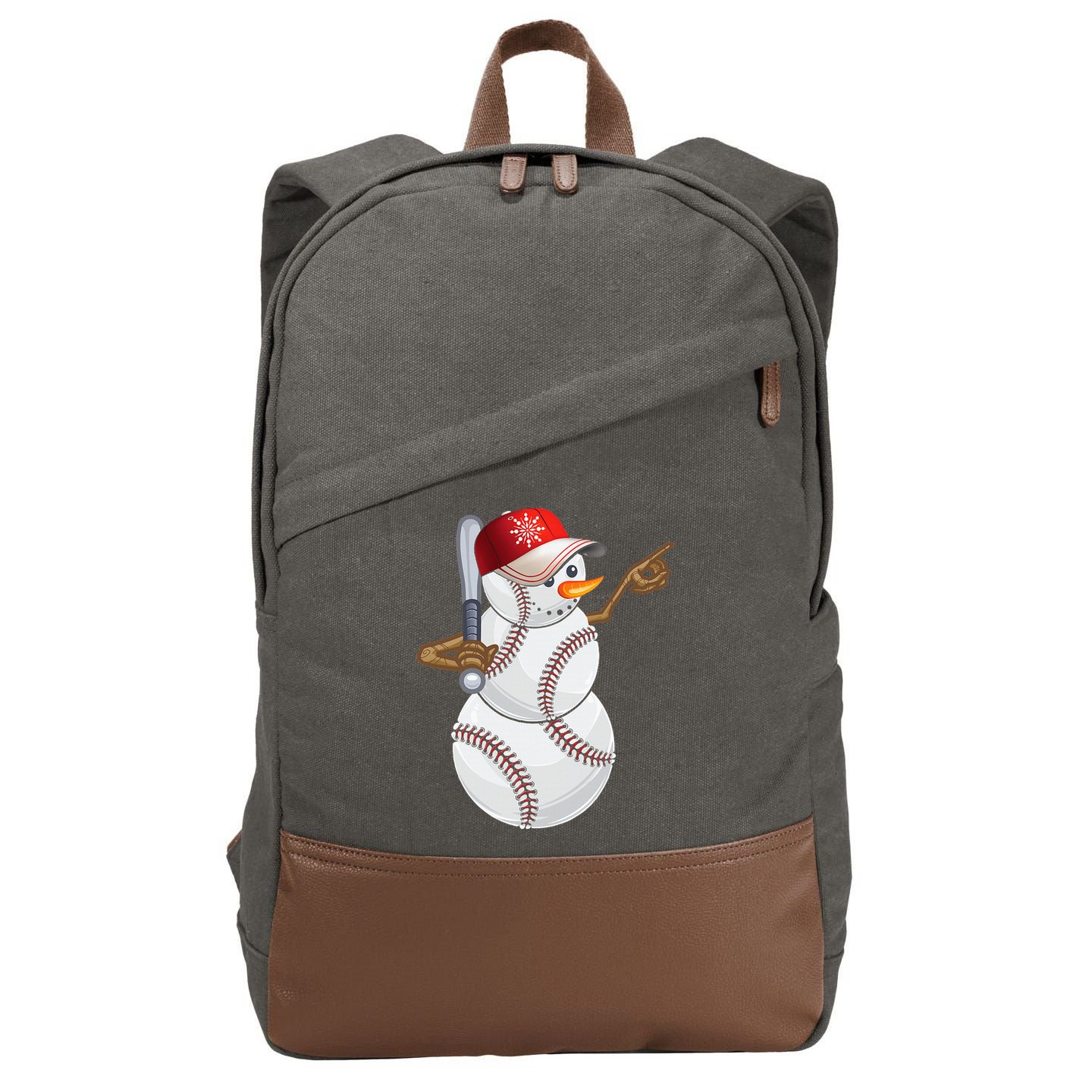 Baseball Snowman Balls Baseball Hat Snow Christmas Cotton Canvas Backpack