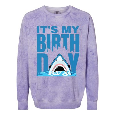 Blue Shark Birthday Shark Bite Its My Birthday Colorblast Crewneck Sweatshirt