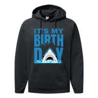 Blue Shark Birthday Shark Bite Its My Birthday Performance Fleece Hoodie