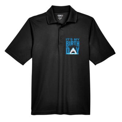 Blue Shark Birthday Shark Bite Its My Birthday Men's Origin Performance Pique Polo