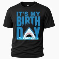 Blue Shark Birthday Shark Bite Its My Birthday Cooling Performance Crew T-Shirt