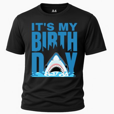 Blue Shark Birthday Shark Bite Its My Birthday Cooling Performance Crew T-Shirt