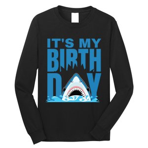 Blue Shark Birthday Shark Bite Its My Birthday Long Sleeve Shirt