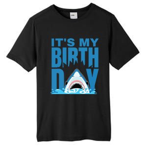 Blue Shark Birthday Shark Bite Its My Birthday Tall Fusion ChromaSoft Performance T-Shirt