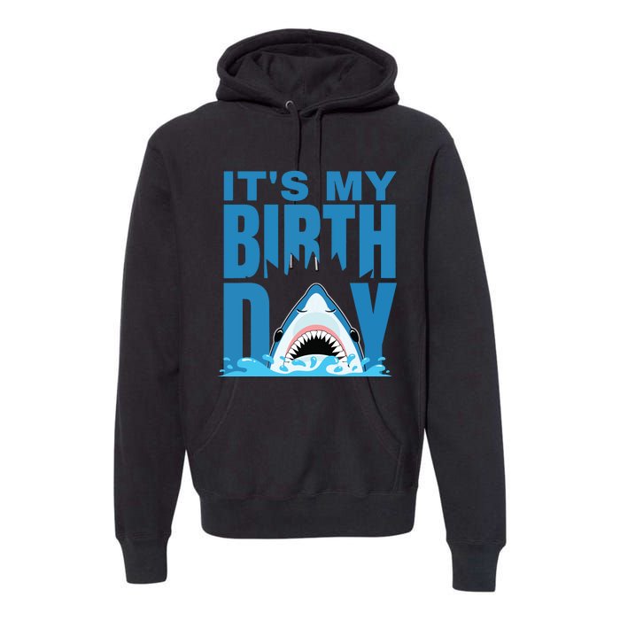 Blue Shark Birthday Shark Bite Its My Birthday Premium Hoodie