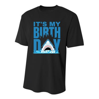 Blue Shark Birthday Shark Bite Its My Birthday Youth Performance Sprint T-Shirt