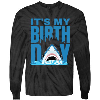 Blue Shark Birthday Shark Bite Its My Birthday Tie-Dye Long Sleeve Shirt